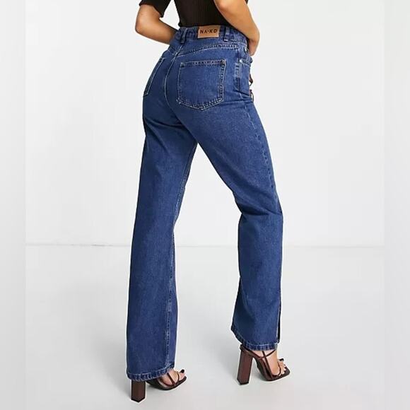 NA-KD Denim - NA-KD Split Hem High Waist Denim Jeans